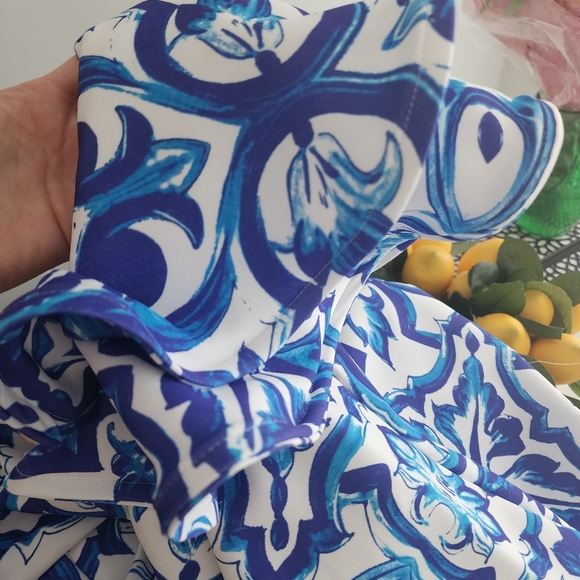 Maxi Dress,Black & Blue Pattern, Elegant  by Colombian Designer Liliana Meza,XS - Picture 2 of 3